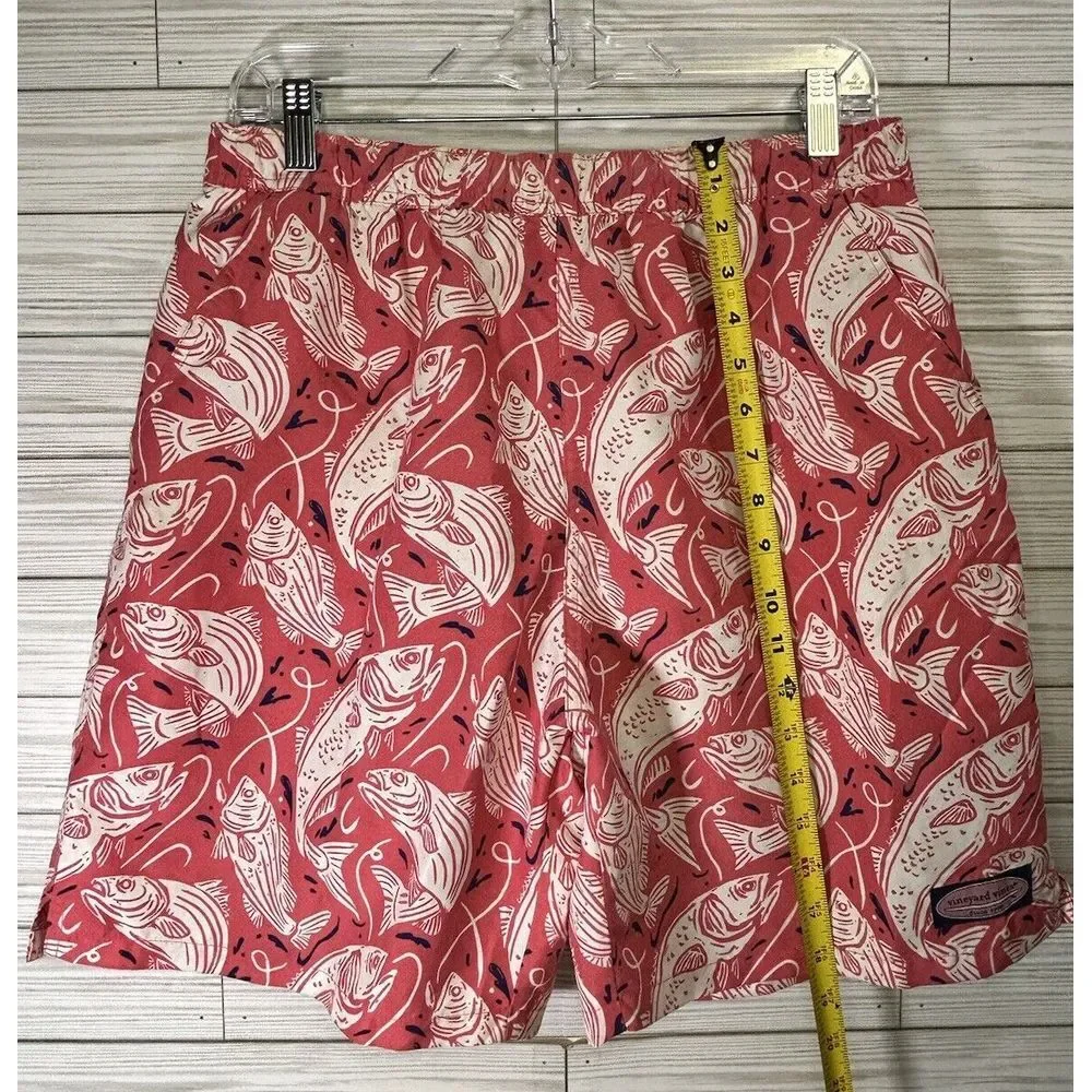 Vineyard Vines Men's Fish Swim Trunks‎ Red White With Liner Shorts Coral Sz Med
